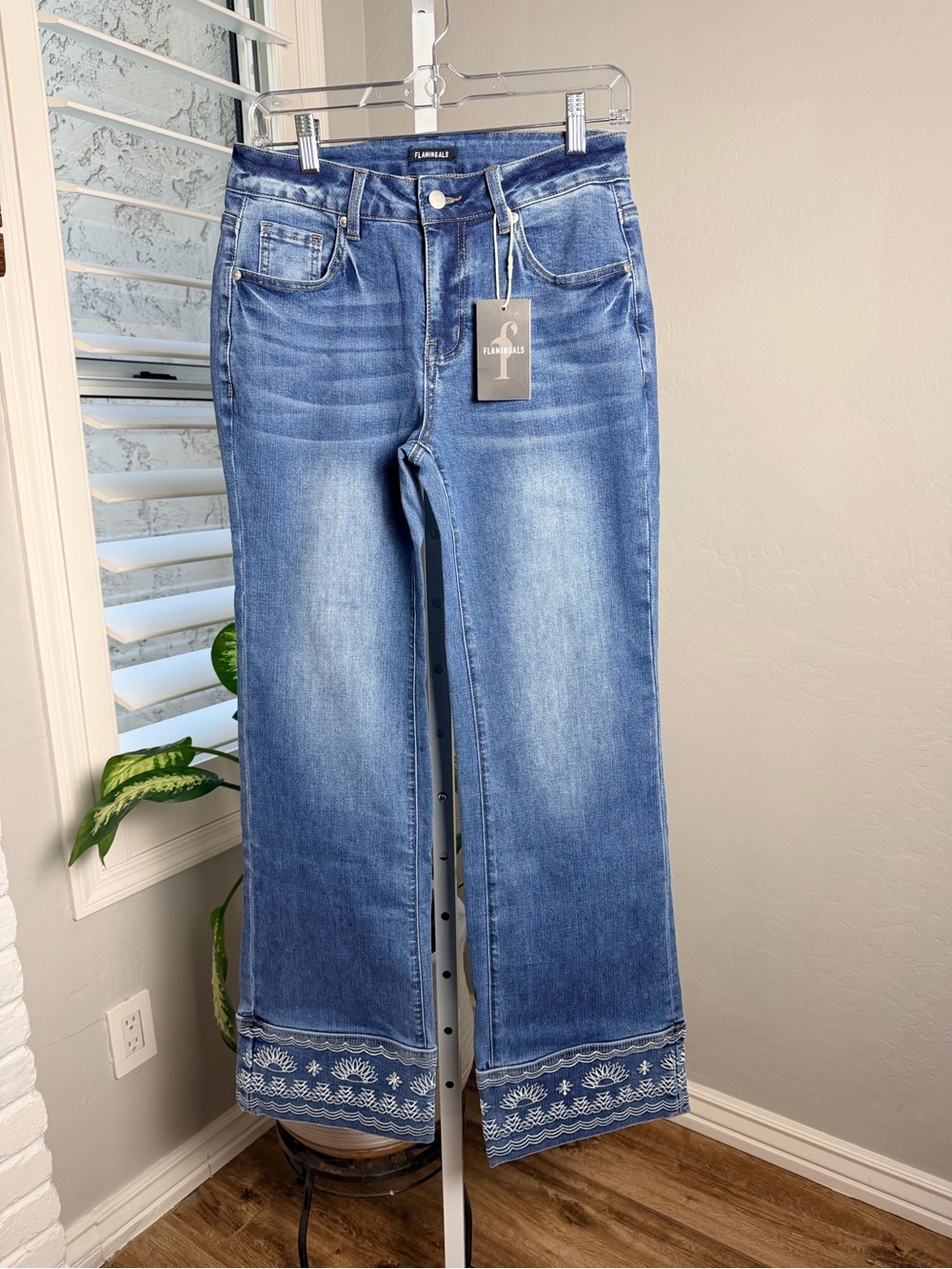 Flamingals Wash Embroidery Hem Mid Rise Bootcut Jeans - Picture 10 of 12